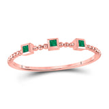 10kt Rose Gold Womens Princess Emerald Beaded 3-stone Stackable Band Ring .03 Cttw