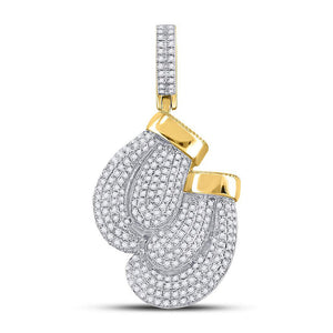 10kt Yellow Gold Mens Round Diamond Boxing Gloves Sports Charm Pendant 1-3/4 Cttw