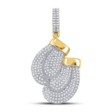 10kt Yellow Gold Mens Round Diamond Boxing Gloves Sports Charm Pendant 1-3/4 Cttw