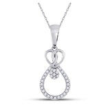 10kt White Gold Womens Round Diamond Heart Teardrop Cluster Pendant 1/10 Cttw