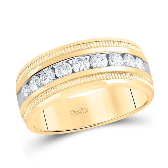 14kt Yellow Gold Mens Round Diamond Wedding Single Row Band Ring 1 Cttw
