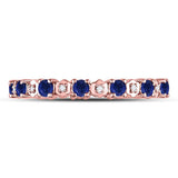 10kt Rose Gold Womens Round Blue Sapphire Diamond Eternity Band Ring 1 Cttw
