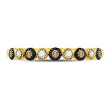 10kt Yellow Gold Womens Round Brown Diamond Milgrain Dot Band Ring 1/8 Cttw