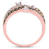 10kt Rose Gold Womens Round Brown Diamond Crossover Fashion Ring 1 Cttw