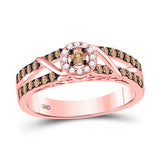 10kt Rose Gold Round Brown Diamond Solitaire Bridal Wedding Engagement Ring 3/8 Cttw
