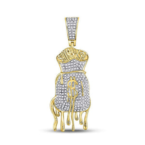 10kt Yellow Gold Mens Round Diamond Dripping Money Bag Charm Pendant 1/2 Cttw