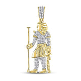 10kt Yellow Gold Mens Round Diamond Egyptian Pharaoh Charm Pendant 3/8 Cttw