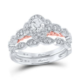 14kt Two-tone Gold Round Diamond Bridal Wedding Ring Band Set 3/4 Cttw