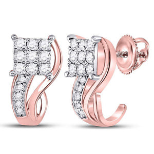 10kt Rose Gold Womens Round Diamond Square Half J Hoop Earrings 3/8 Cttw