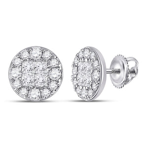 14kt White Gold Womens Princess Round Diamond Cluster Earrings 1 Cttw
