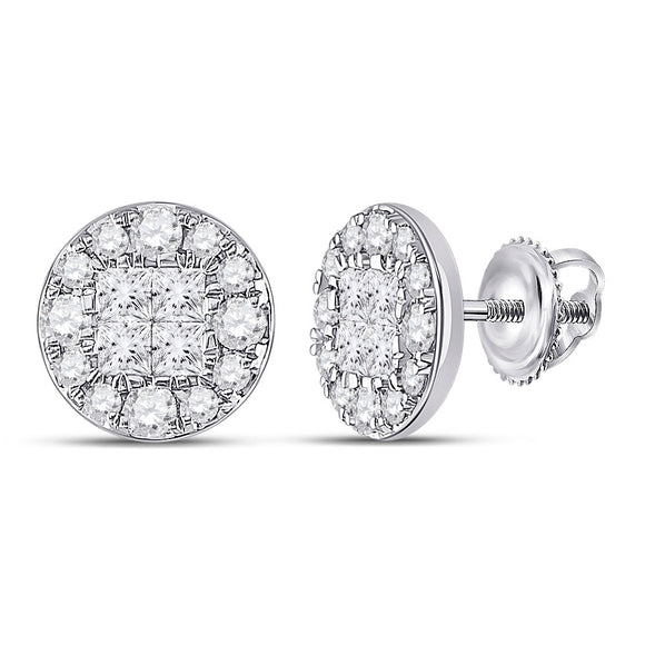 14kt White Gold Womens Princess Round Diamond Cluster Earrings 1 Cttw