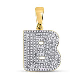 10kt Yellow Gold Mens Round Diamond Letter B Bubble Initial Charm Pendant 1/2 Cttw