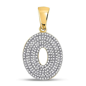 10kt Yellow Gold Mens Round Diamond Letter O Bubble Initial Charm Pendant 5/8 Cttw