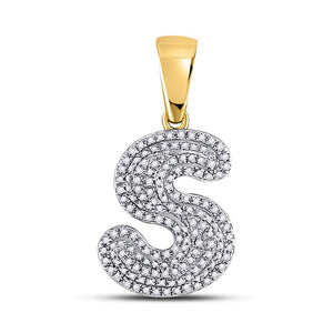 10kt Yellow Gold Mens Round Diamond Letter S Bubble Initial Charm Pendant 1/2 Cttw