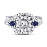 14kt White Gold Princess Diamond Bridal Wedding Ring Band Set 7/8 Cttw