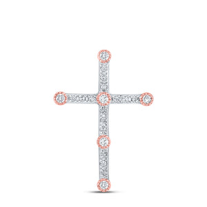 10kt Two-tone Gold Womens Round Diamond Cross Pendant 1/4 Cttw