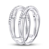 14kt White Gold Womens Round Diamond Wedding Wrap Ring Guard Enhancer 3/8 Cttw