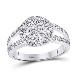 Sterling Silver Womens Round Diamond Flower Cluster Ring 1/10 Cttw