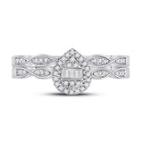 10kt White Gold Baguette Diamond Bridal Wedding Ring Band Set 1/5 Cttw
