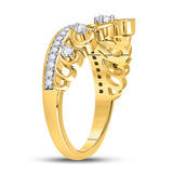 10kt Yellow Gold Womens Round Diamond Fleur-de-lis Crown Ring 1/3 Cttw