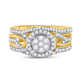 10kt Yellow Gold Round Diamond Cluster Bridal Wedding Ring Band Set 1/2 Cttw