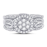 10kt White Gold Round Diamond Cluster Bridal Wedding Ring Band Set 1/2 Cttw