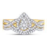 10kt Yellow Gold Round Diamond Teardrop Bridal Wedding Ring Band Set 1/2 Cttw