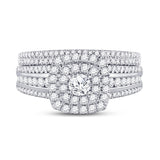 14kt White Gold Round Diamond Square Halo Bridal Wedding Ring Band Set 1 Cttw