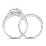 14kt White Gold Round Diamond Square Halo Bridal Wedding Ring Band Set 1 Cttw