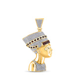 10kt Yellow Gold Mens Round Red Color Enhanced Diamond Pharaoh Nefertiti Pendant 1 Cttw