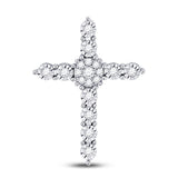14kt White Gold Womens Round Diamond Religious Cross Pendant 1/4 Cttw