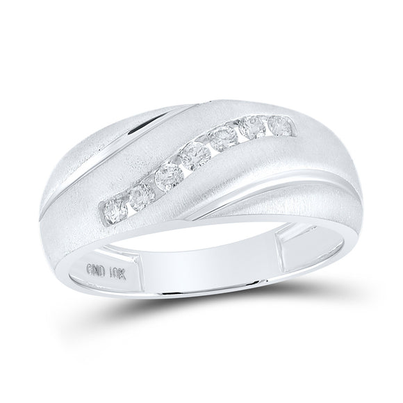 10kt White Gold Mens Round Diamond Single Row Band Ring 1/4 Cttw