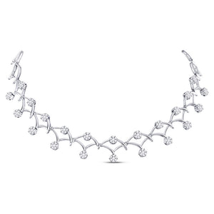 14kt White Gold Womens Round Diamond Cocktail Cluster Necklace 3-1/2 Cttw