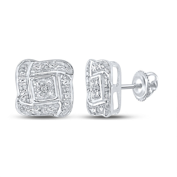 Sterling Silver Womens Round Diamond Square Earrings 1/20 Cttw