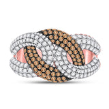 14kt Rose Gold Womens Round Brown Diamond Link Fashion Ring 1-1/2 Cttw