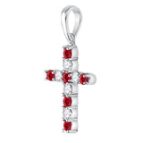 10kt White Gold Womens Round Synthetic Ruby Faith Cross Pendant 3/8 Cttw