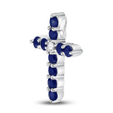 10kt White Gold Womens Round Synthetic Blue Sapphire Cross Pendant 7/8 Cttw