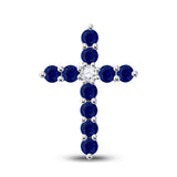 10kt White Gold Womens Round Synthetic Blue Sapphire Cross Pendant 7/8 Cttw