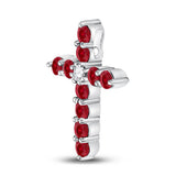 10kt White Gold Womens Round Synthetic Ruby Cross Pendant 7/8 Cttw