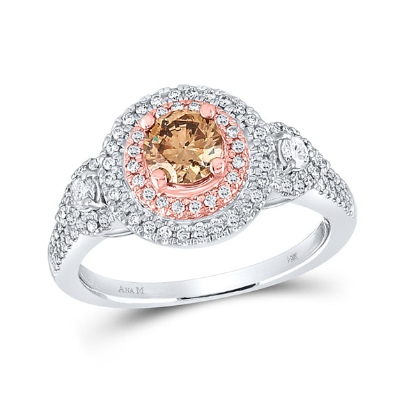 14kt Two-tone Gold Round Brown Diamond Solitaire Bridal Wedding Engagement Ring 1 Cttw