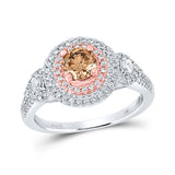 14kt Two-tone Gold Round Brown Diamond Solitaire Bridal Wedding Engagement Ring 1 Cttw