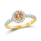 14kt Yellow Gold Round Brown Diamond Solitaire Bridal Wedding Engagement Ring 1 Cttw