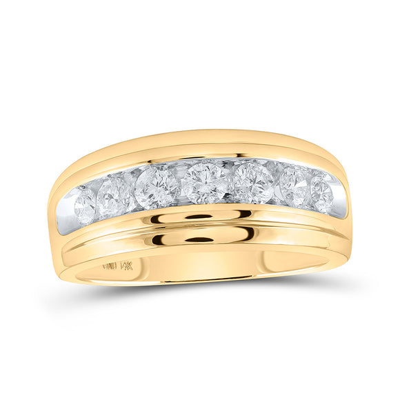 14kt Yellow Gold Mens Round Diamond Wedding Channel-Set Band Ring 1 Cttw