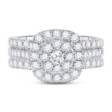 14kt White Gold Round Diamond 3-Piece Bridal Wedding Ring Band Set 1-1/2 Cttw