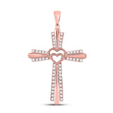 10kt Rose Gold Womens Round Diamond Heart Cross Pendant 1/4 Cttw