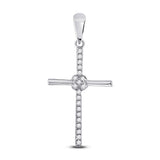 10kt White Gold Womens Round Diamond Cross Pendant 1/12 Cttw
