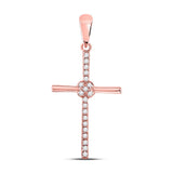 10kt Rose Gold Womens Round Diamond Cross Pendant 1/12 Cttw