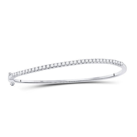 14kt White Gold Womens Round Diamond Curved Bangle Bracelet 1 Cttw