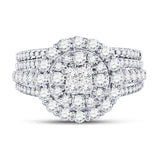 14kt White Gold Princess Diamond Bridal Wedding Ring Band Set 1-1/2 Cttw