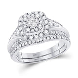 14kt White Gold Princess Diamond Bridal Wedding Ring Band Set 3/4 Cttw